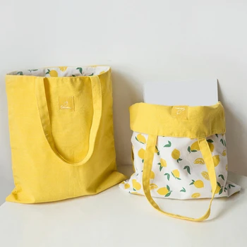 Хлопчатобумажная тканая двусторонняя сумка для рук двойного назначения, Хлопчатобумажный льняной карманный мешочек, сумка для хранения покупок, продуктовые сумки Изображение