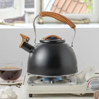 Чайник из нержавеющей стали Эргономичная ручка Чайник для плиты Эффективный чайник для чая из нержавеющей стали со свистком, герметичный для газа Изображение