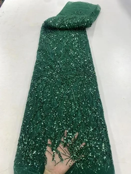 Черное французское тюлевое кружево с хрустальными бусинами ручной работы для вечернего платья из Дубайской сетки 2023 г. Высококачественная африканская ткань с блестками Изображение