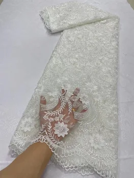 Шнур Белая Кружевная ткань Гипюр Французский Водорастворимый Модное Свадебное платье для вечеринки 5 Ярдов 2023 г. Высококачественное Синее Африканское Шитье Изображение