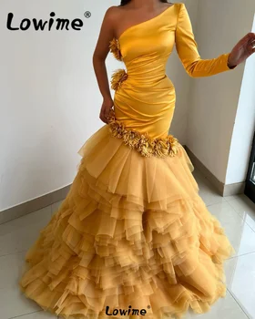 Элегантная Золотая русалка в Африканском арабском стиле, вечерние платья для официальных мероприятий, длинное платье для выпускного вечера с цветами ручной работы 2023 года, плюс Изображение