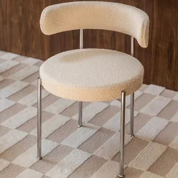 Ягненок Бархатный Металлический Обеденный стул со спинкой из нержавеющей стали Nordic Designer Cafe Casual Single Chair Изображение