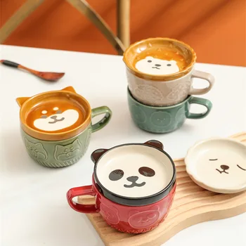 Японская мультяшная кружка керамическая чашка с крышкой чашка для воды в виде животного чашка для кошки кофейная чашка высокой красоты Изображение