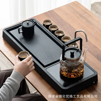 встроенный набор чайных подносов, имитация стола для приготовления сухого чая Вуджинси, бытовой чайный набор кунг-фу, чайник, электрическая керамическая плита Изображение