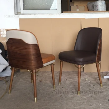 кожаное обеденное кресло стулья из массива дерева Современные роскошные стулья для столовой Мебель для дома Кресло для переговоров B Изображение