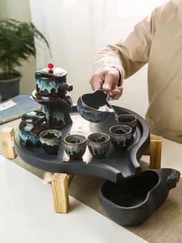 чайный сервиз Чайный поднос Фиолетовый чешуйчатый керамический поднос для украшений Маленький чайный столик контрактные наборы чайных чашек и блюдец чайный сервиз Изображение